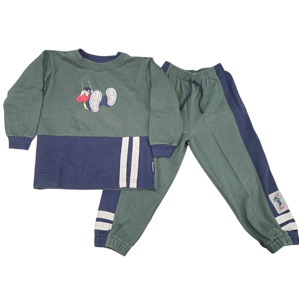 Vtg Healthtex Boys Skater Blue Green Outfit SweatShirt Sweat Pants Size 5 Y2K